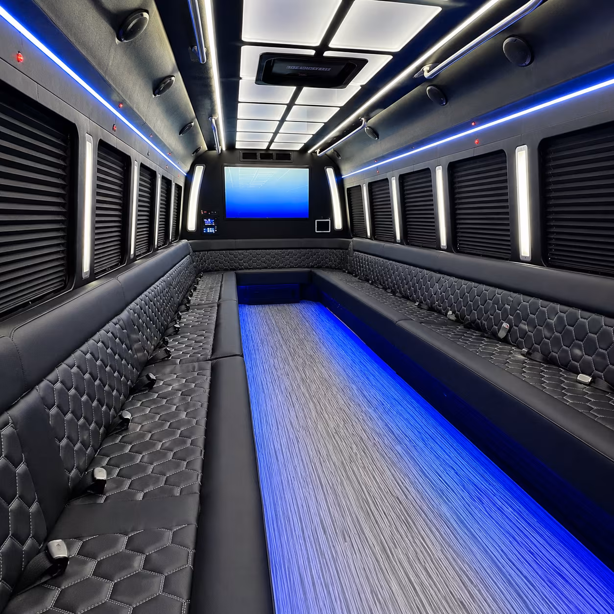 st george 50 passenger party bus inside